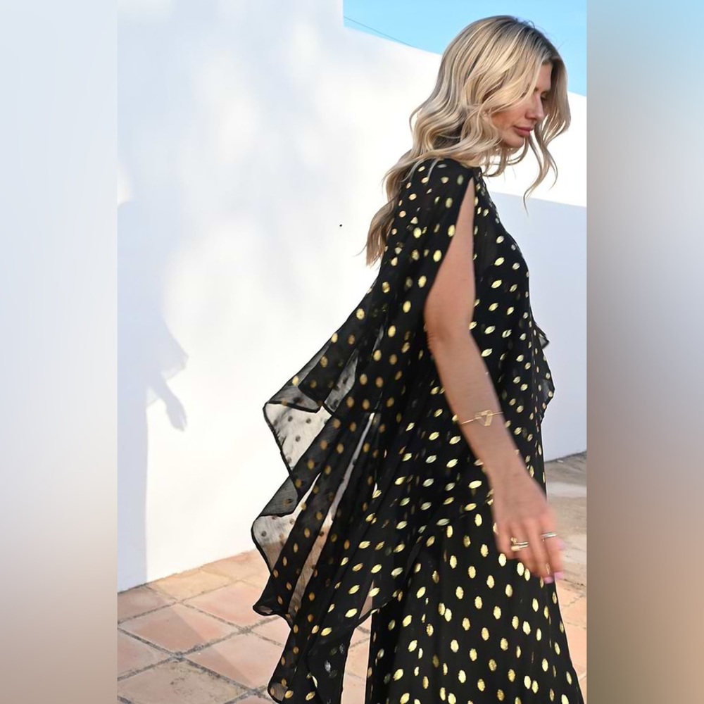 NWT Never Fully Dressed Black Multi Way flowy Dress/cover Gold dots on sheer - Picture 5 of 13